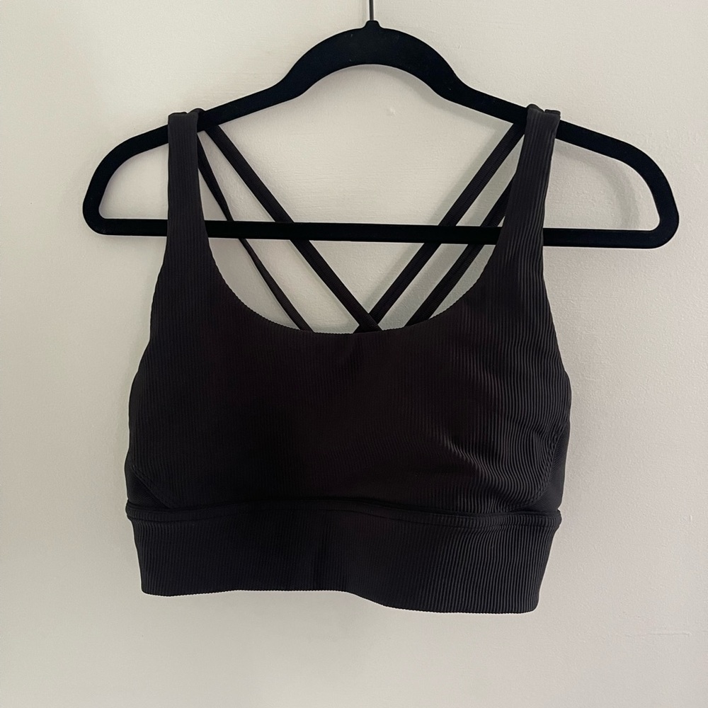 Black lululemon ribbed energy longline sports bra